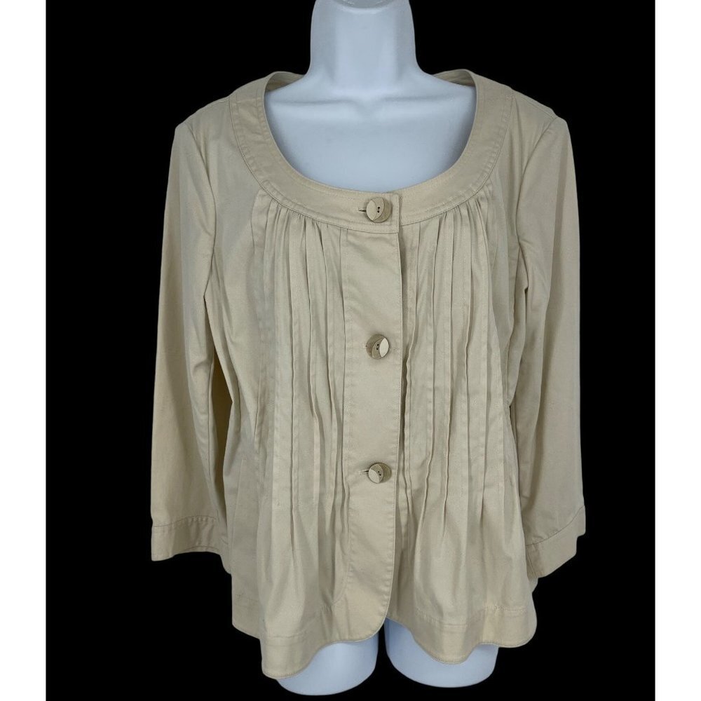 Talbots 3/4 Sleeve Round Neck Large Button Pleated Jacket Size 16